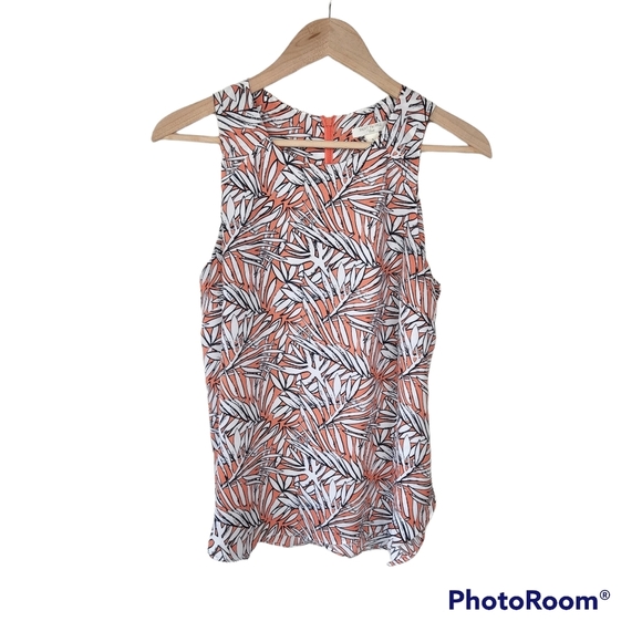 Saint Tropez West Tops - Saint Tropez West Orange White Palm Leaf Tropical Sleeveless Blouse Top Sz S